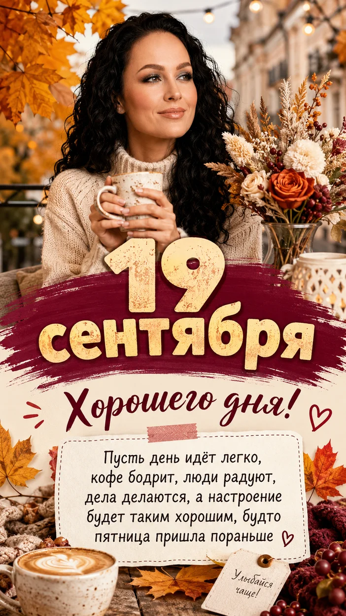 Фотосессия уютная осенняя 19 сентября — Хорошего дня!, девушка в сентябрьской фотозоне с тёплыми листьями