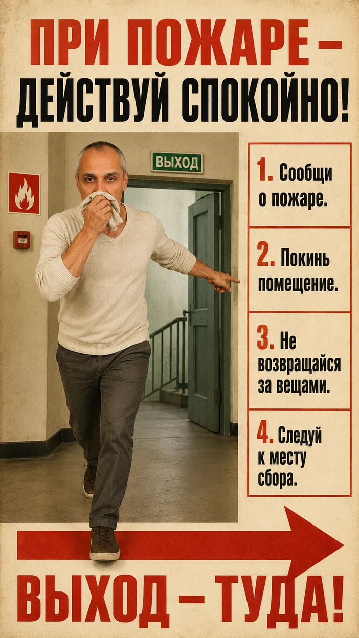 Фотосессия плаката «ПРИ ПОЖАРЕ — ДЕЙСТВУЙ СПОКОЙНО!»