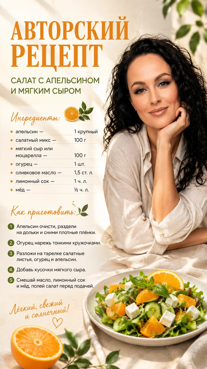 Фотосессия салата с апельсином и мягким сыром
