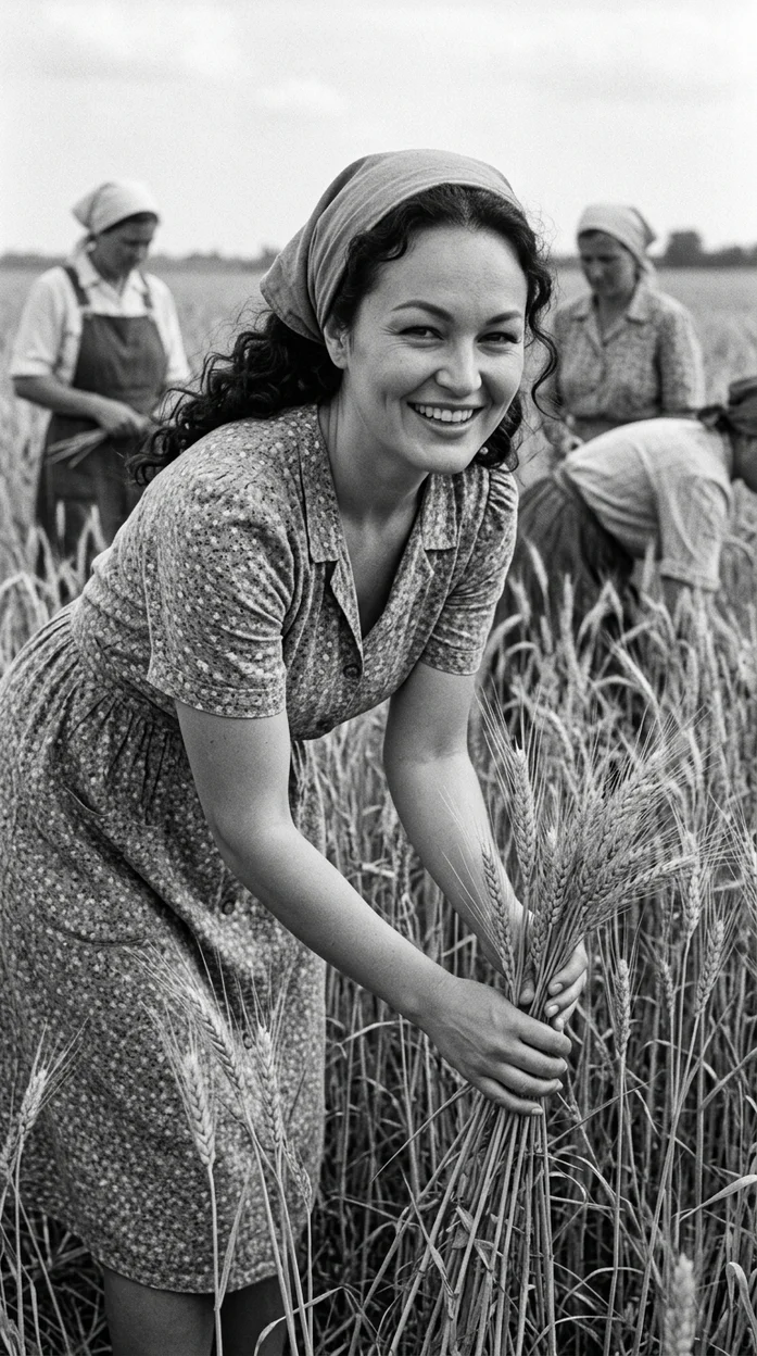 черно-белая фотография в стиле сельской документальной хроники 1940-х годов