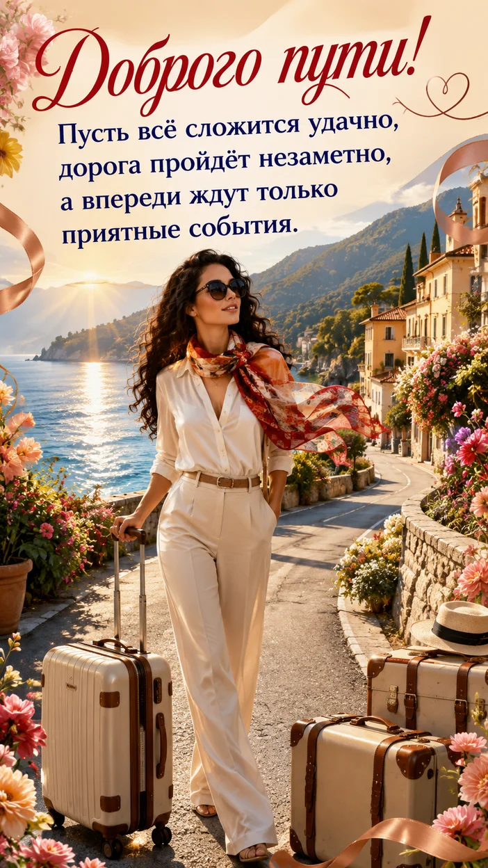Фотооткрытка для путешественника с текстом "Пусть всё сложится удачно"