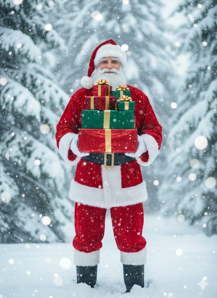 Санта в зимнем лесу