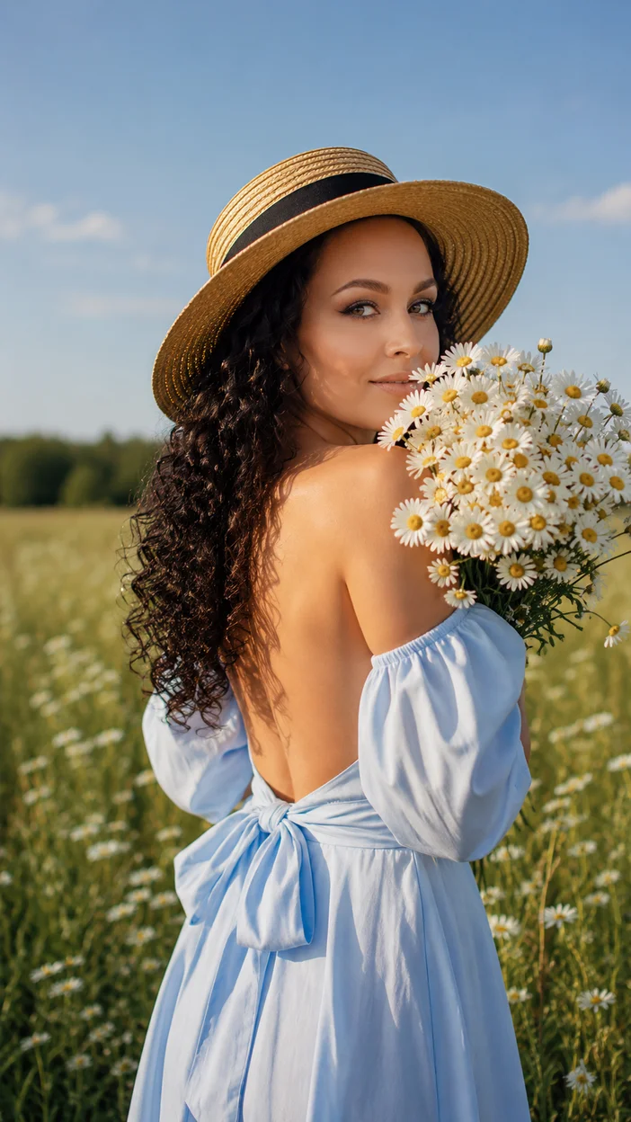 Фотосессия в поле ромашек