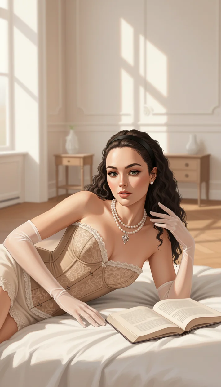 Иллюстрация с вашим фото -  девушка с книгой в корсете 