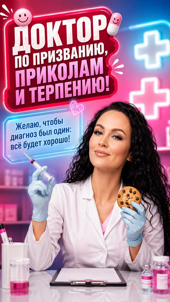 Фотооткрытка коллеге с пожеланием "ДОКТОР ПО ПРИЗВАНИЮ, ПРИКОЛАМ И ТЕРПЕНИЮ!"