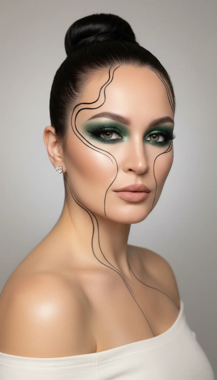 ГРАФИЧЕСКИЕ ЧЁРНЫЕ СТРЕЛКИ С ИЗУМРУДНЫМ МАКИЯЖЕМ