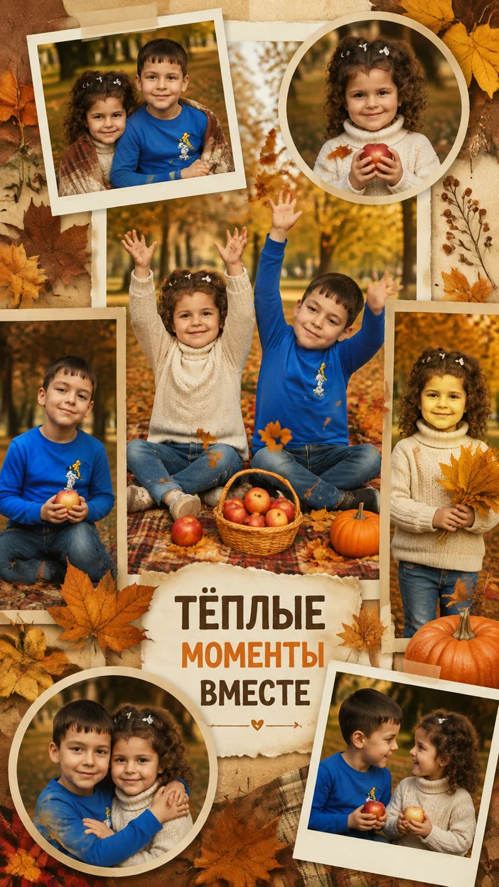 Осенний семейный коллаж с братом и сестрой