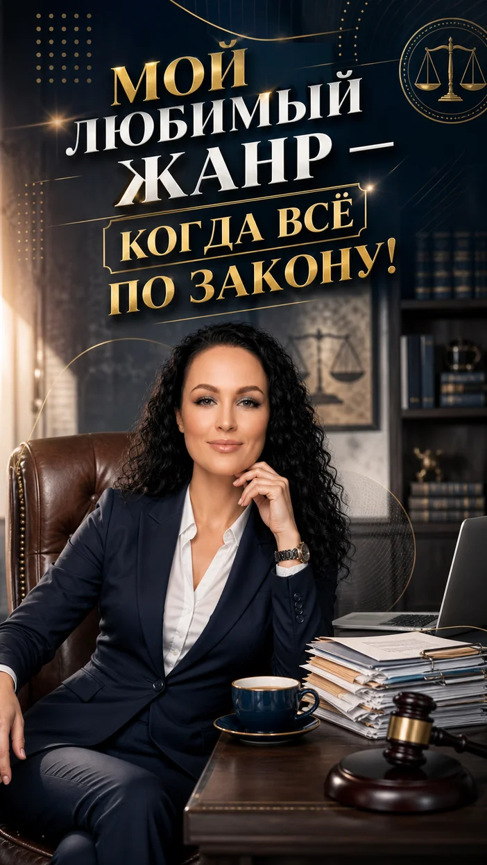 Фотооткрытка для юриста с текстом "МОЙ ЛЮБИМЫЙ ЖАНР — КОГДА ВСЁ ПО ЗАКОНУ!"