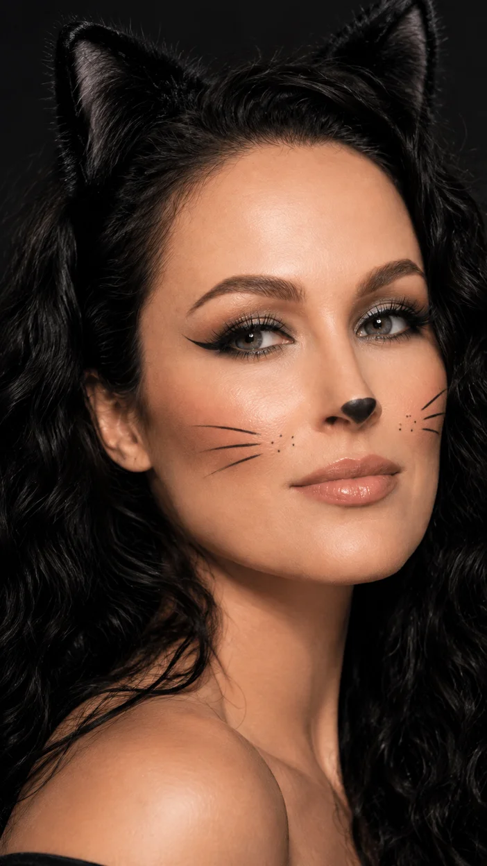 Фотосессия крупный beauty‑портрет с графичным кошачьим макияжем без маски