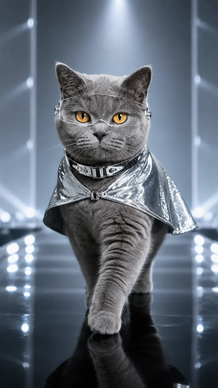 Фотосессия кошки на футуристическом подиуме