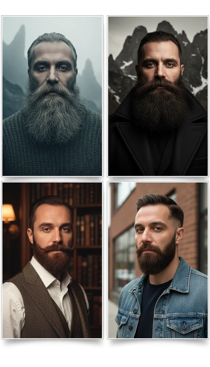Фотореалистичный коллаж из 4 изображений мужчины с бородой 
