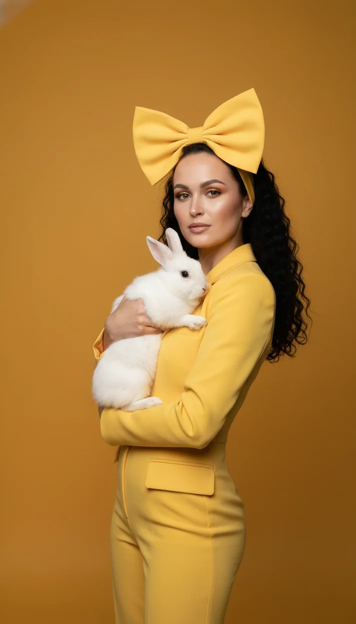 девушка держит белого кролика на руках