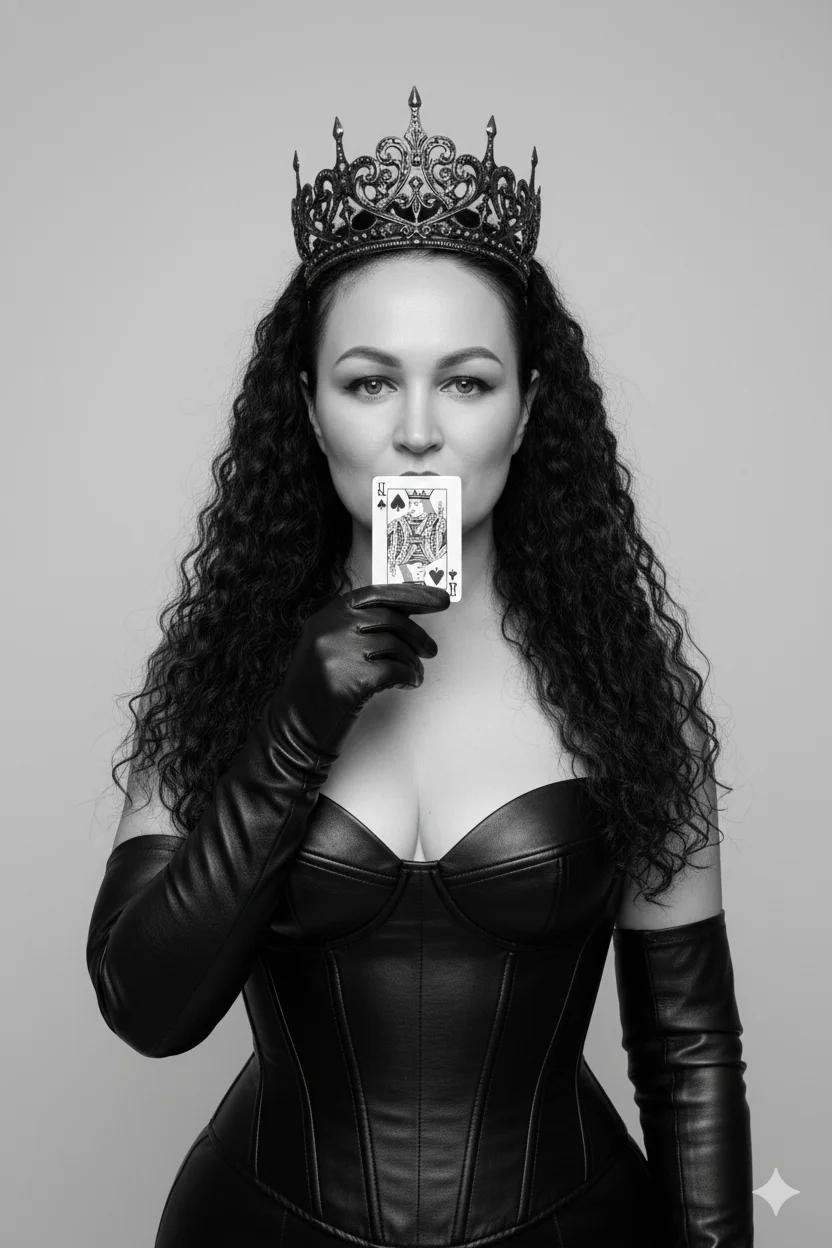 Женщина в студии в чёрном корсете и короне