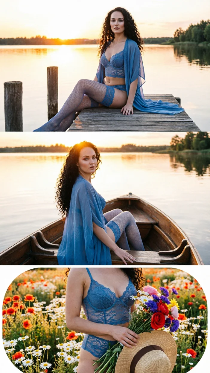 Фотоколлаж на озере в белье 