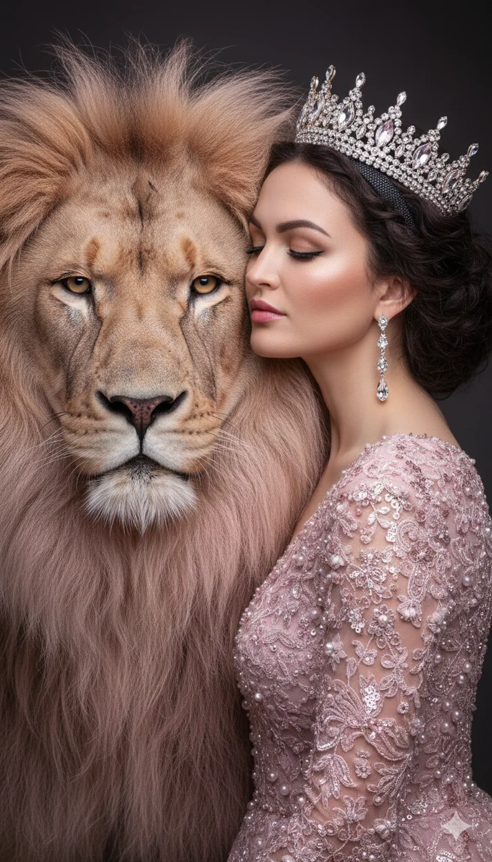 Портрет  в королевском fashion-fantasy стиле Девушка и Лев 