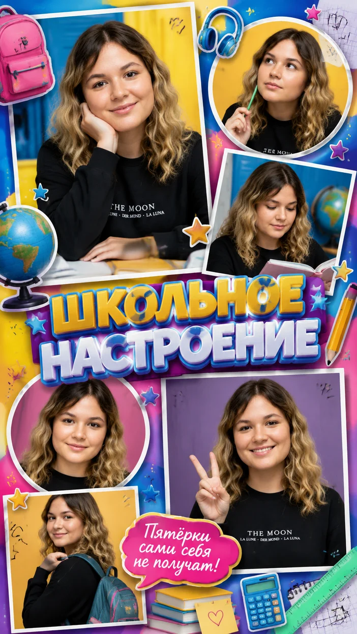 Фотосессия коллажа со школьными стикерами