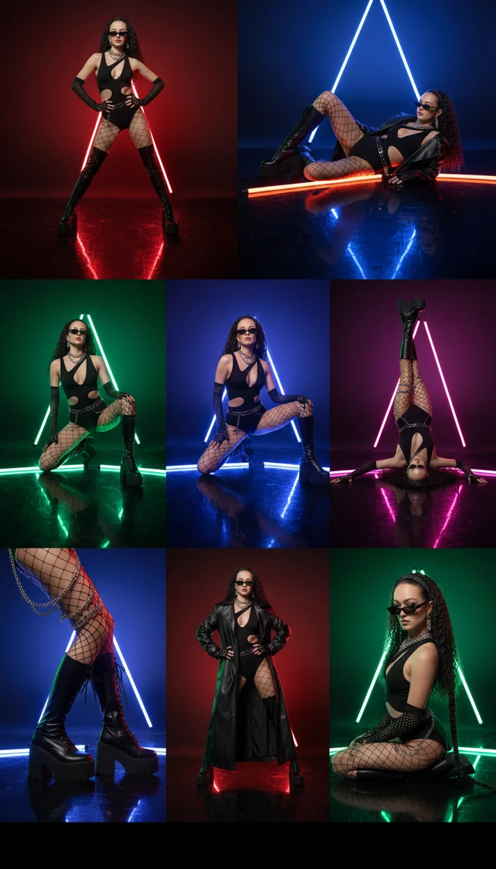 Коллаж Neon cyber fashion — дерзкая клубная съёмка 