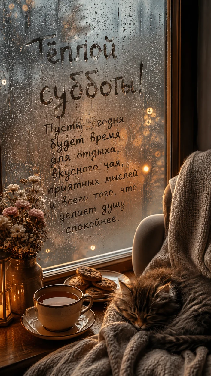 Фотооткрытка с текстом «Тёплой субботы!»