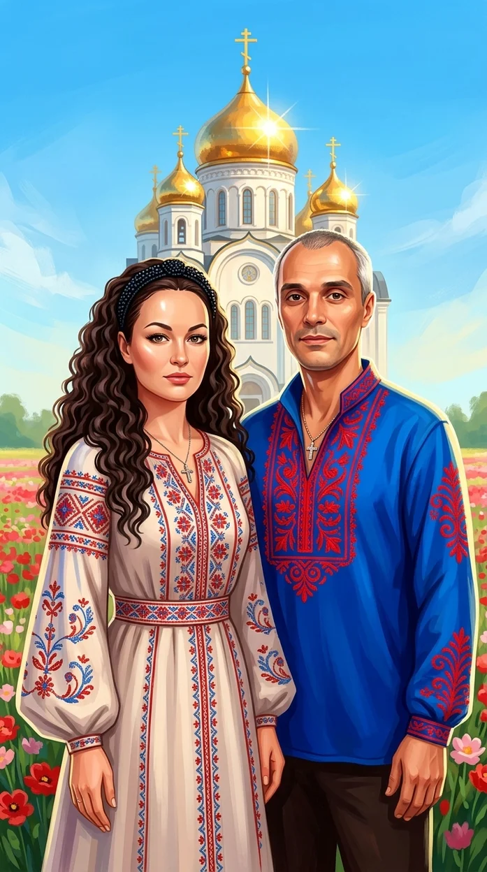 Русский образ - портрет пары в иллюстрации 