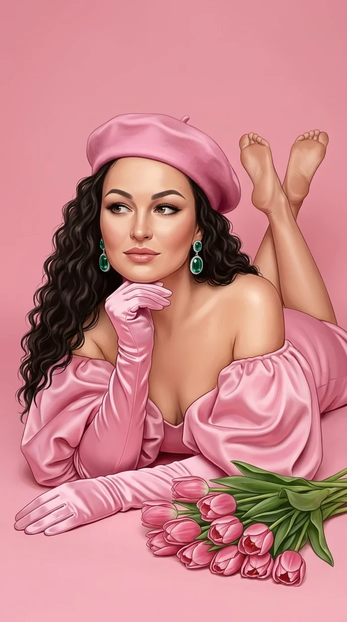 Розовый ретро-гламур с тюльпанами — Иллюстрация в стиле luxury 