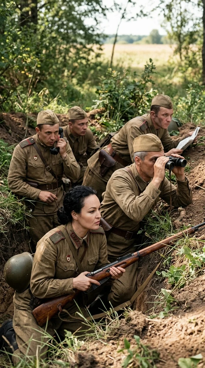 фотореалистичная сцена разведки в стиле военной хроники времён Великой Отечественной войны  с вашим фото 