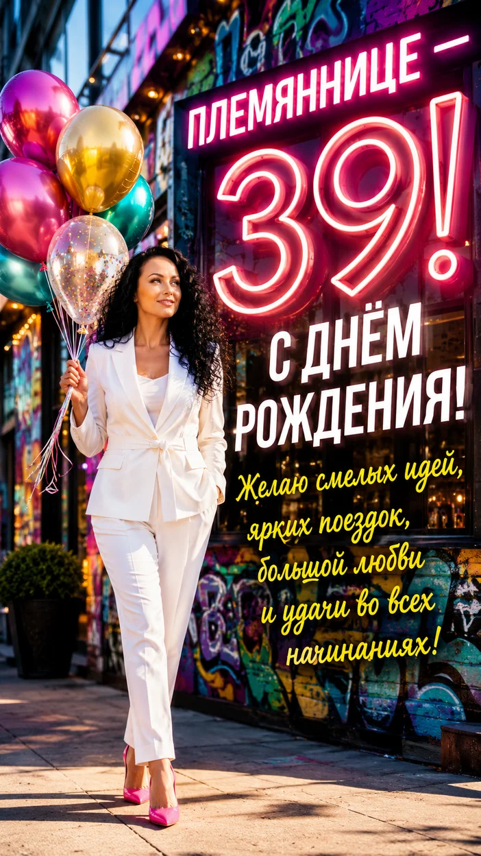 Фотооткрытка племяннице на 39 лет с поздравлением "ПЛЕМЯННИЦЕ — 39! С ДНЁМ РОЖДЕНИЯ!"