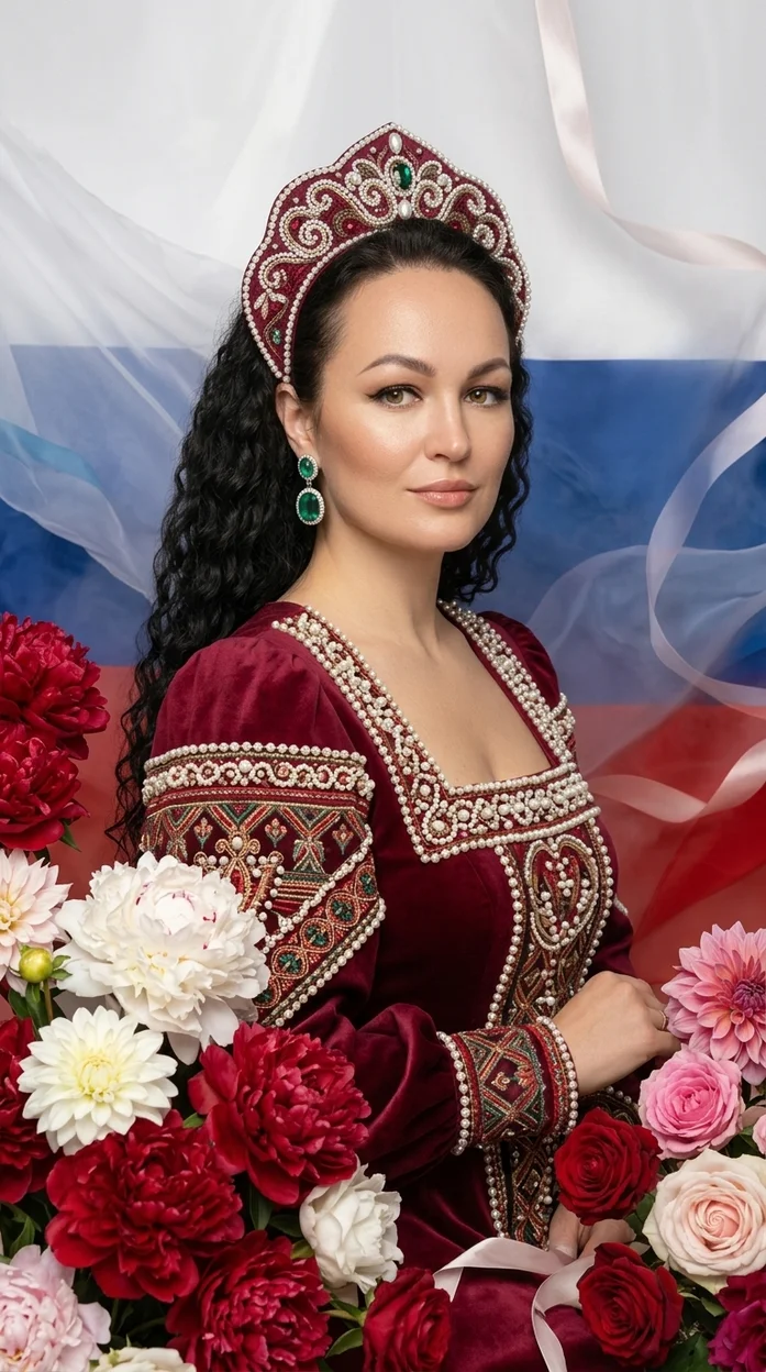 Фотореалистичный luxury fashion-постер в стиле дорогой editorial-съемки русский образ 