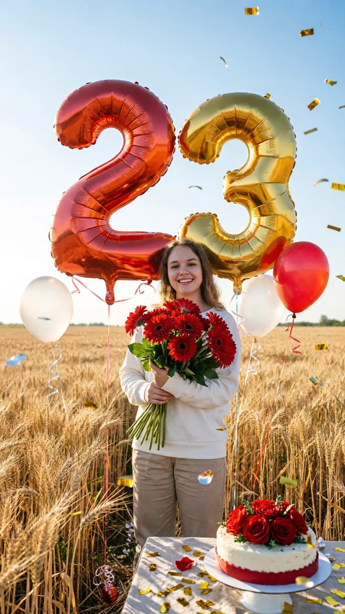  Праздничная фотосессия на 23 года в пшеничном поле