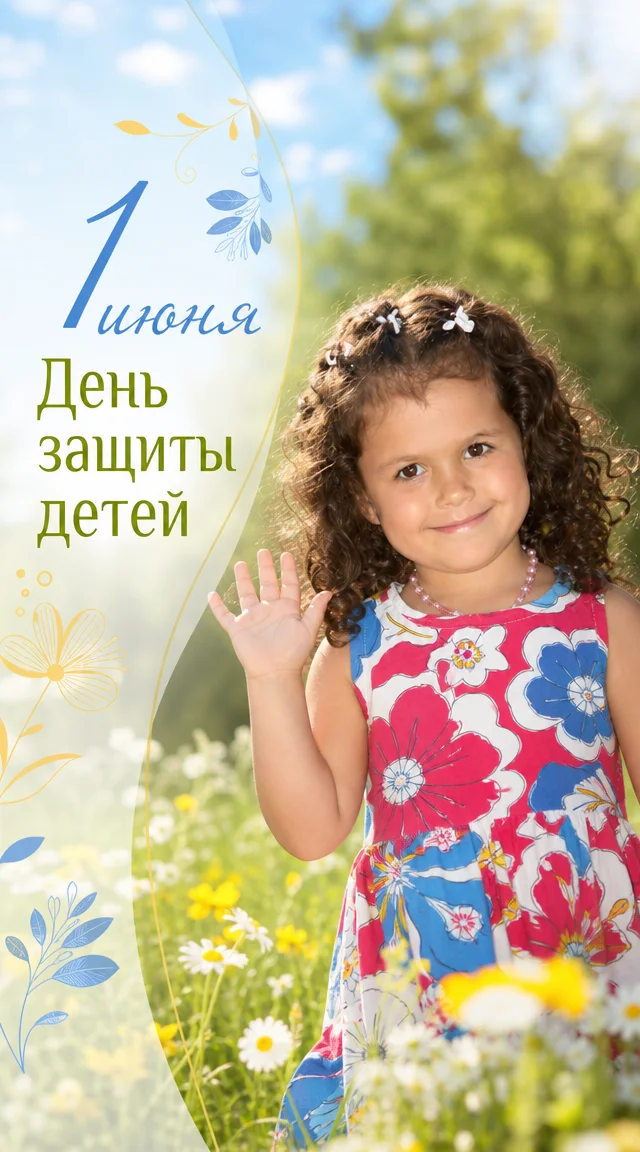 Открытка на день зажиты детей ИИ с вашим фото 