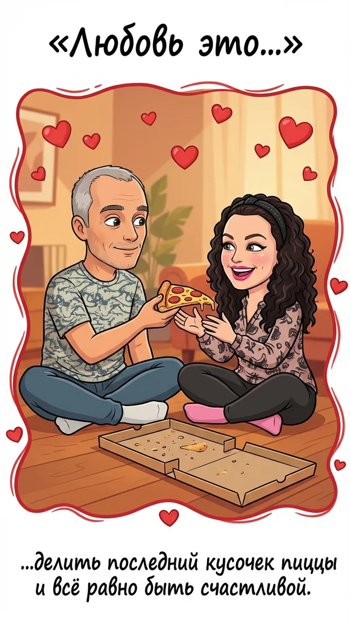 Открытка «…делить последний кусочек пиццы и всё равно быть счастливой" 