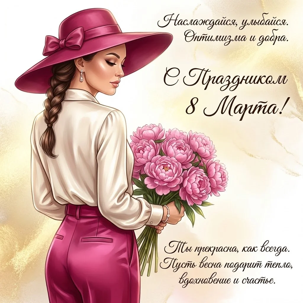 Элегантная художественная открытка с вашим фото на 8 марта 