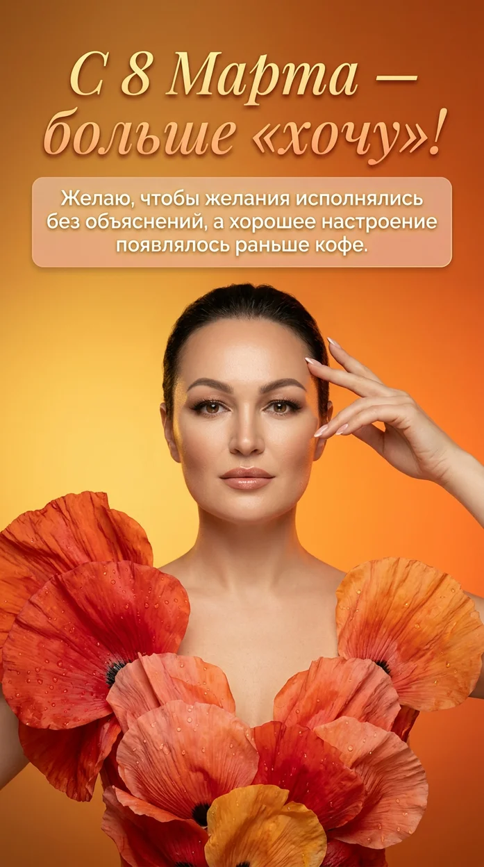 Открытка с текстом на 8 Марта  и вашим фото 