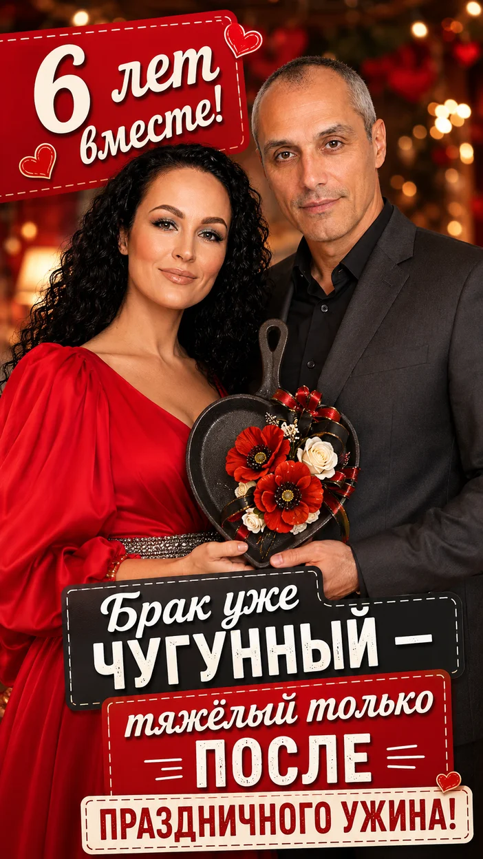 Фотооткрытка супругам с поздравлением "6 лет вместе!"