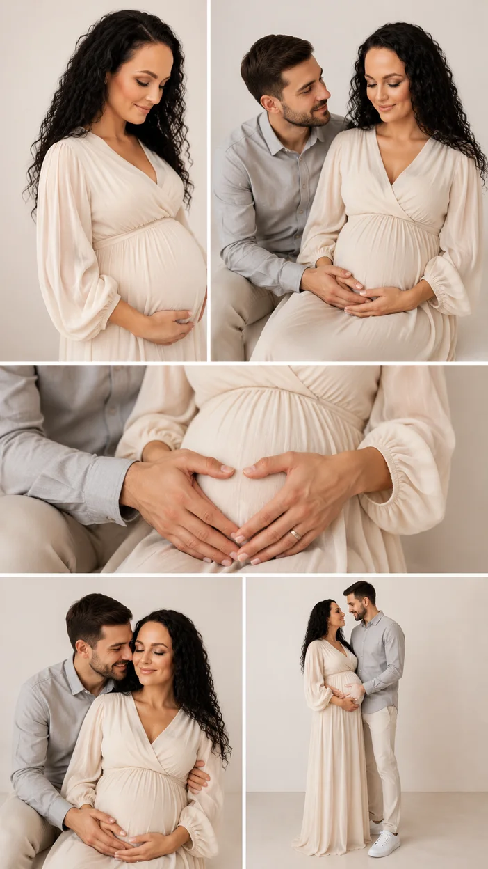 Коллажная фотосессия ожидания в светлом стиле
