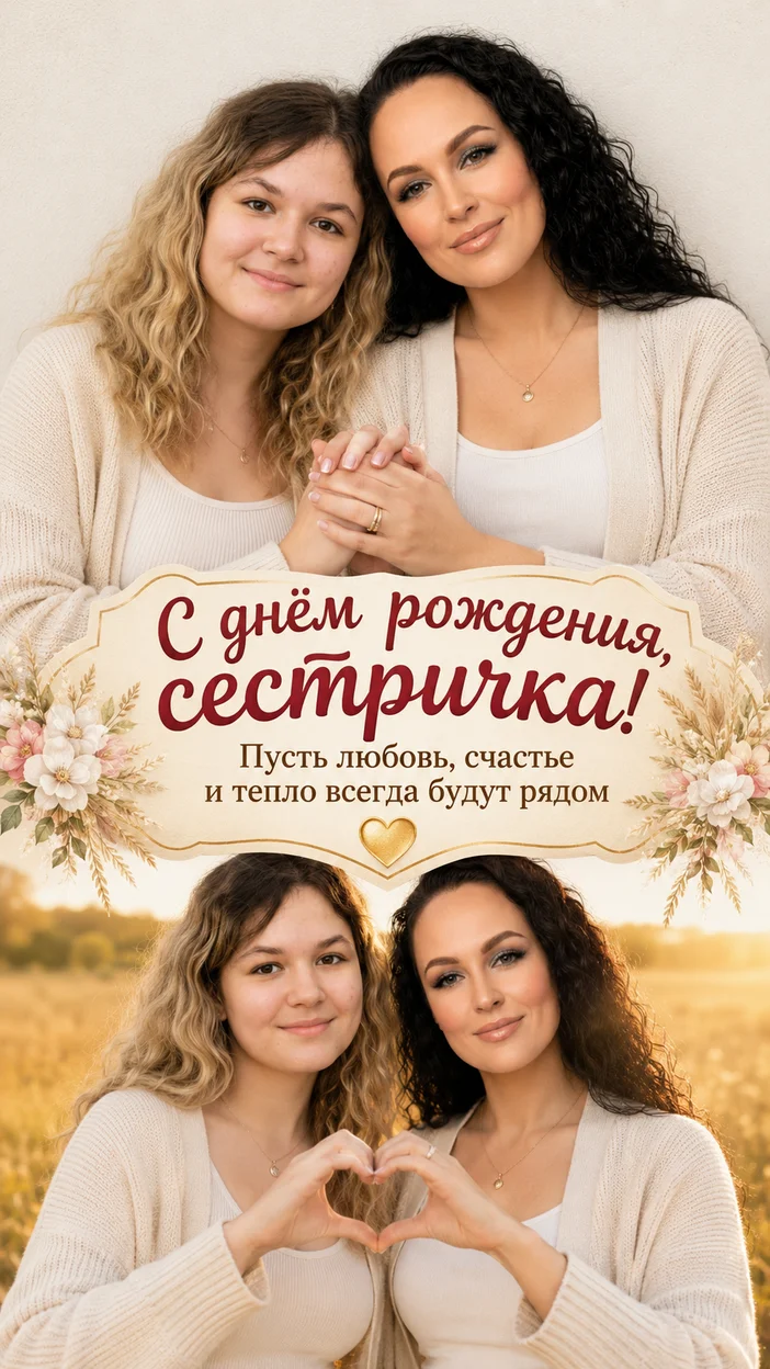 Фотосессия коллаж из двух кадров  Две сестры , день рождения 