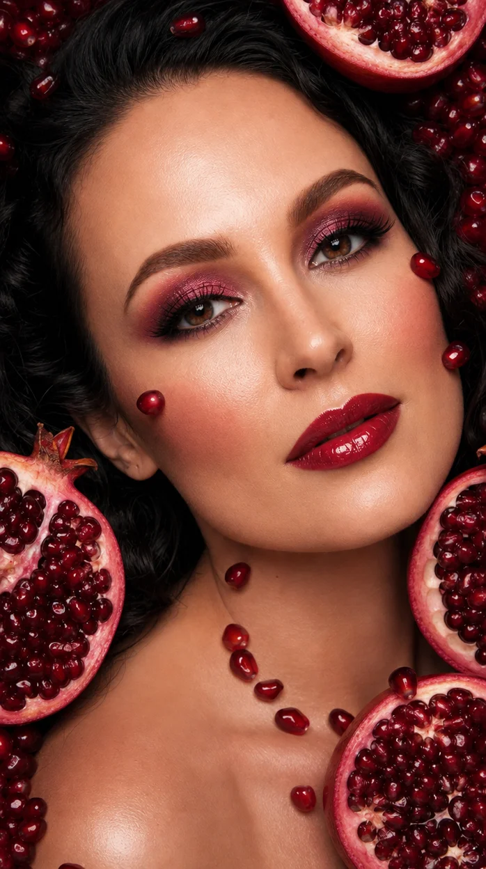 Фотосессия девушки с гранатом в крупном beauty-портрете