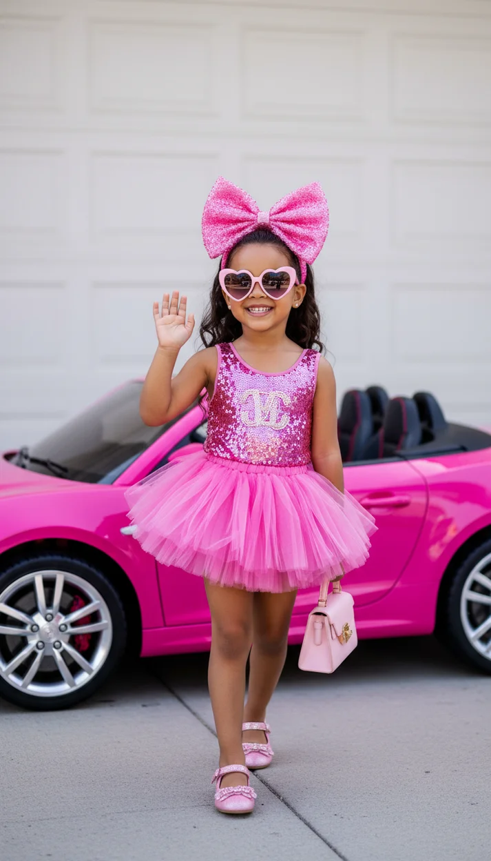  Яркий портрет ребёнка в стиле розовой модной куклы