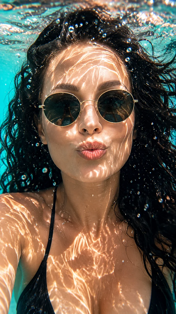 Фотосессия девушки под водой в очках