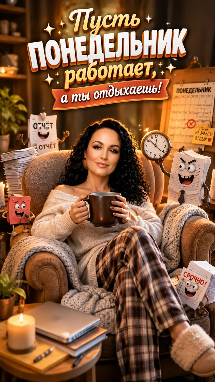 Фотооткрытка для всех с текстом "Пусть понедельник работает, а ты отдыхаешь!"