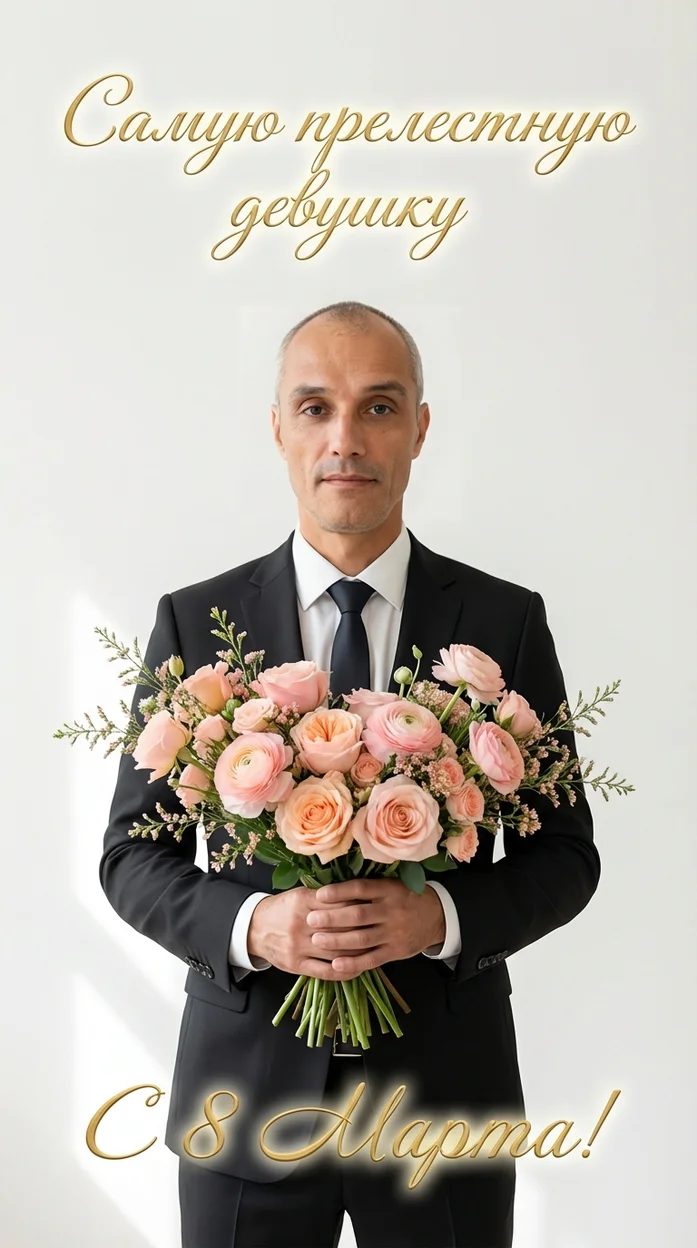 Самую прелестную девушку с  8 марта -  Открытка с вашим фото 