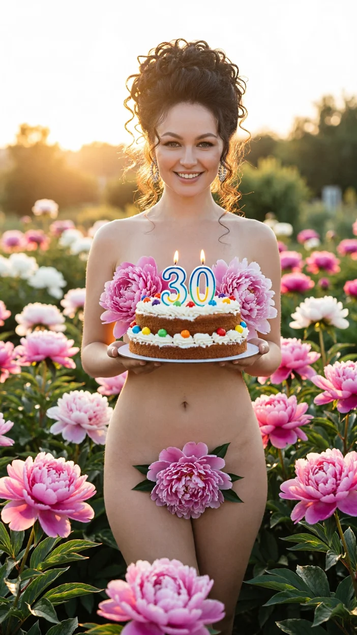 ИИ фотосессия - Юбилей 30 лет среди пионов
