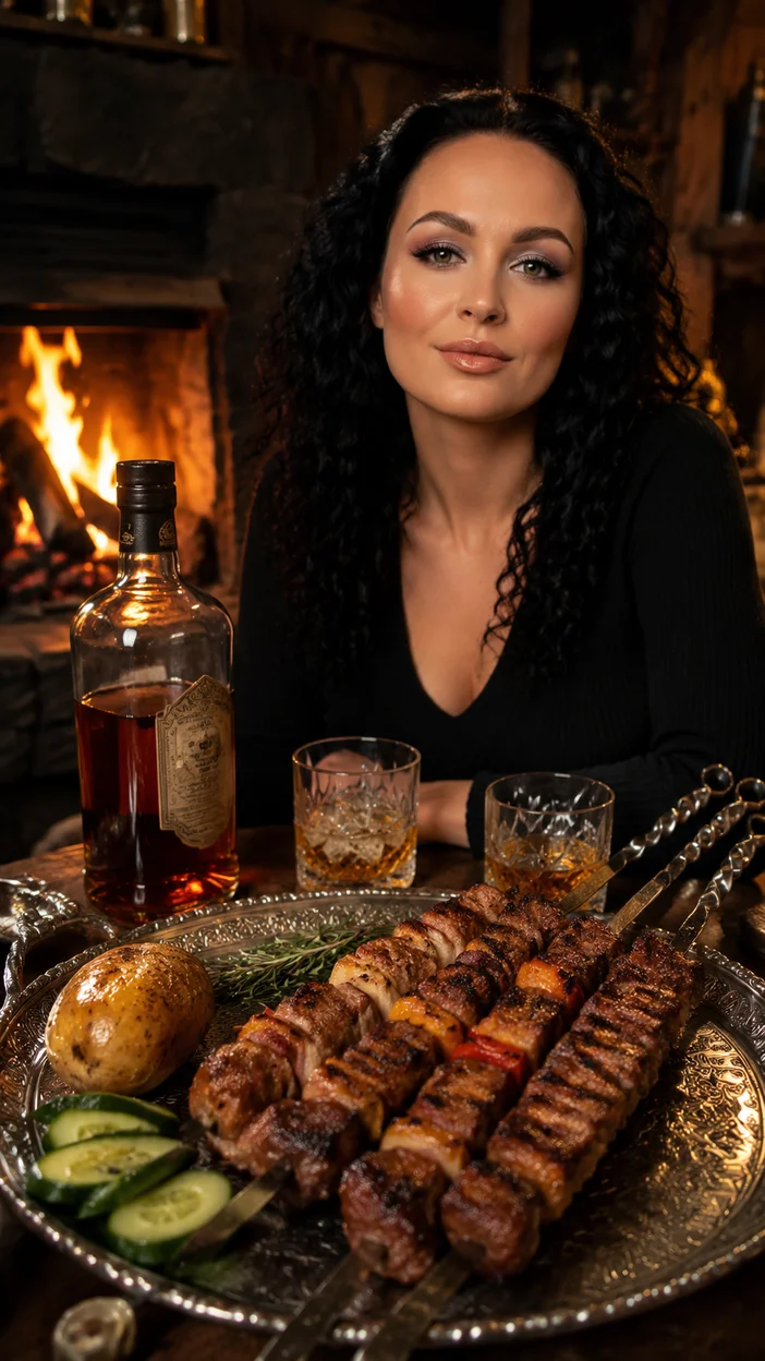 Шашлык у камина с виски 