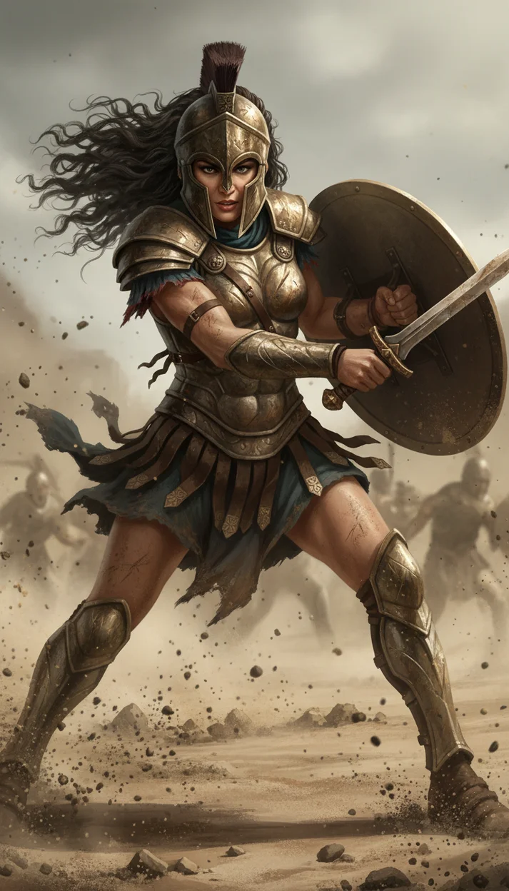Эпическая воительница в динамичном бою