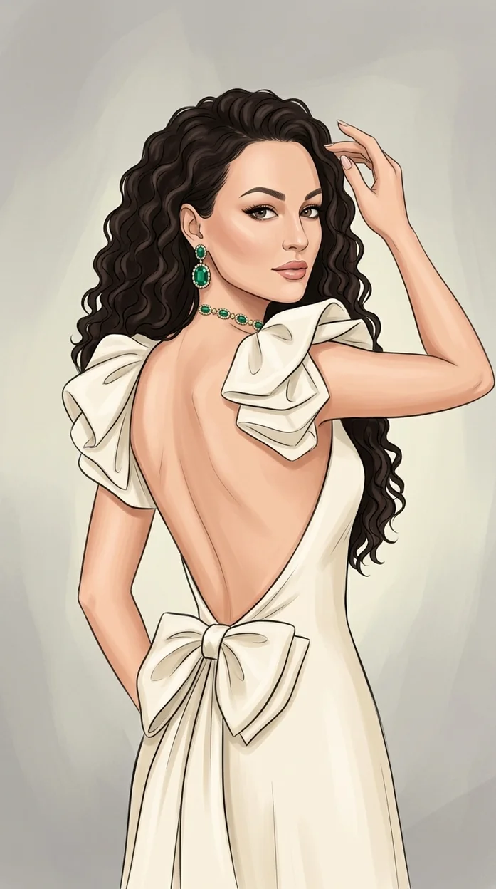 Элегантная девушка в светлом образе с открытой спиной