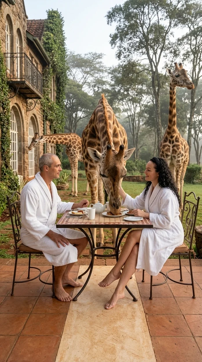 Завтрак с жирафами на террасе сафари-лоджа