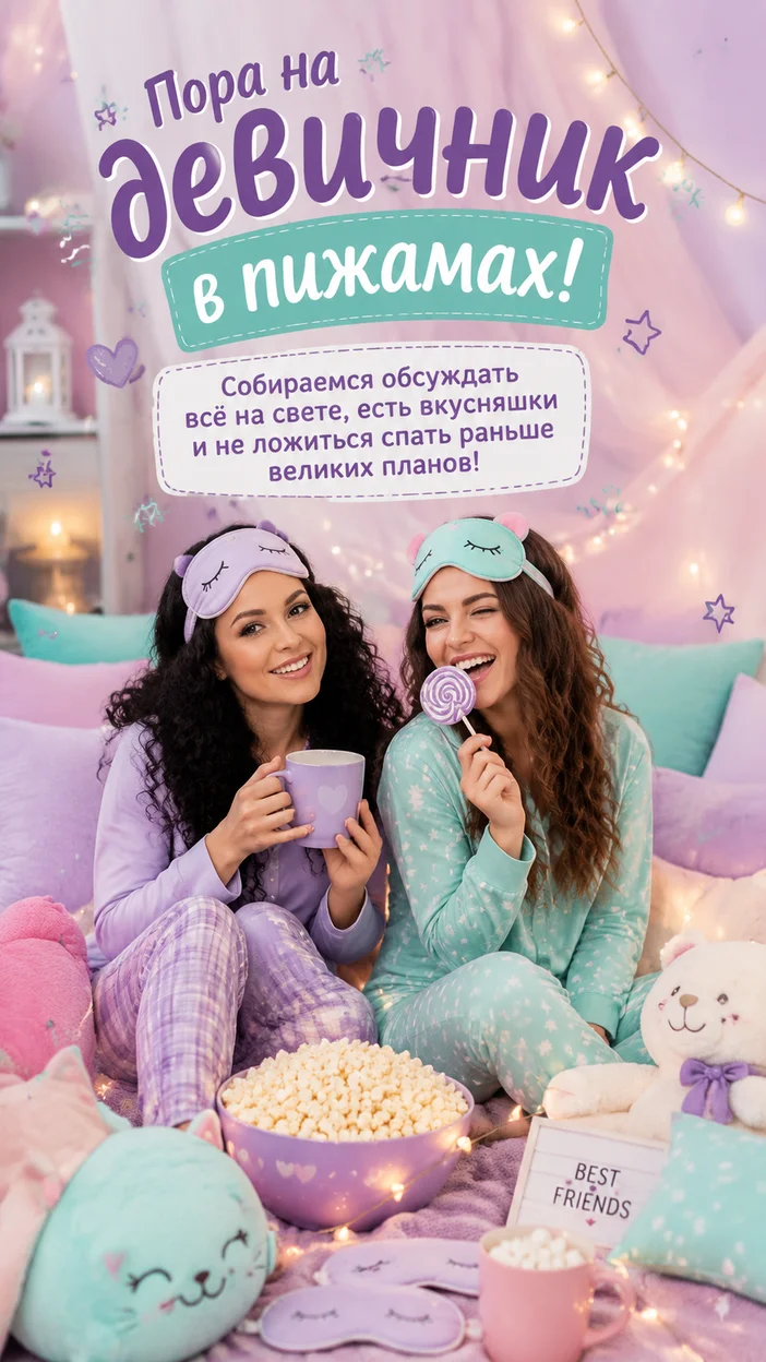 Фотооткрытка «Пора на девичник в пижамах!»