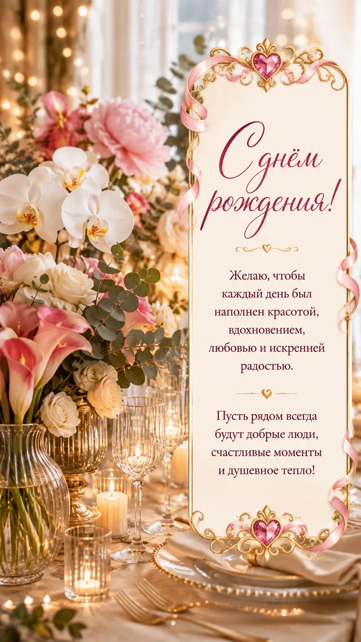 Фотооткрытка с поздравлением «С днём рождения!» (современный стол)
