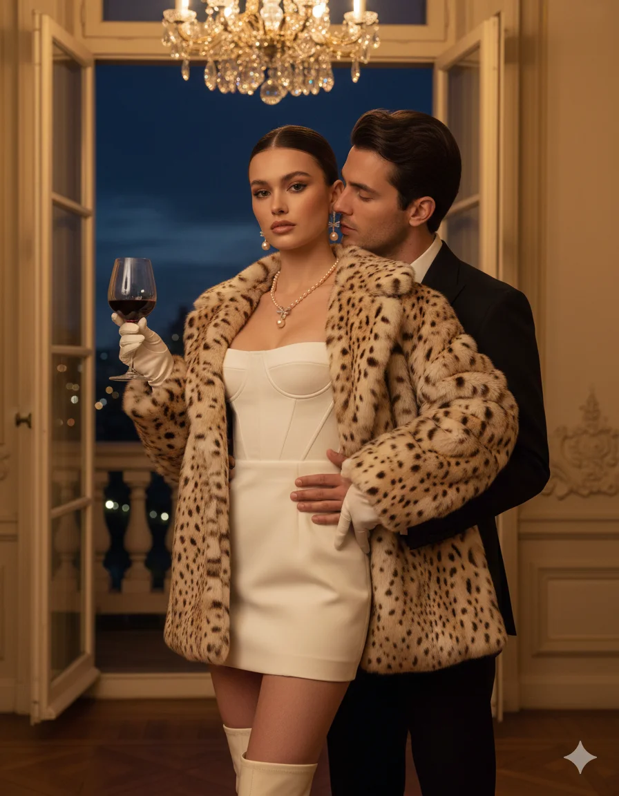 Сцена для продаж - Украшения на шею:элегантная пара, женщина в вашем колье