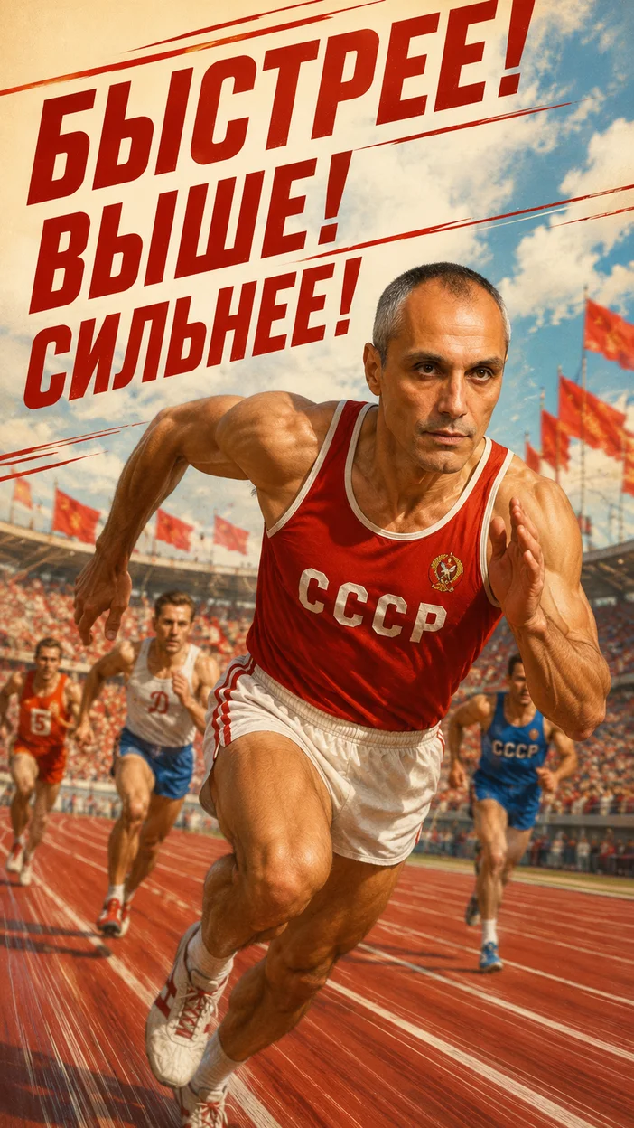 Фотосессия плаката «Быстрее! Выше! Сильнее!»